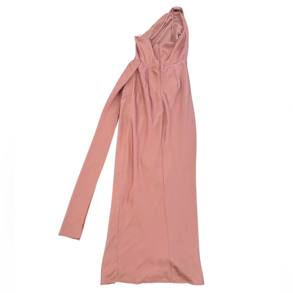 Lulus Signature Elegance Satin Asymmetrical One-Shoulder Maxi Dress, Rose, XS - Picture 7 of 16